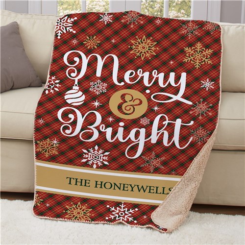 Personalized Merry & Bright Plaid 37" x 57" Sherpa Throw
