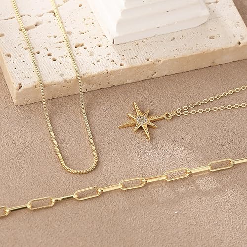 Dainty Star 14k Gold Plated Stackable 3 Piece Necklace Set