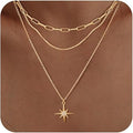 Dainty Star 14k Gold Plated Stackable 3 Piece Necklace Set