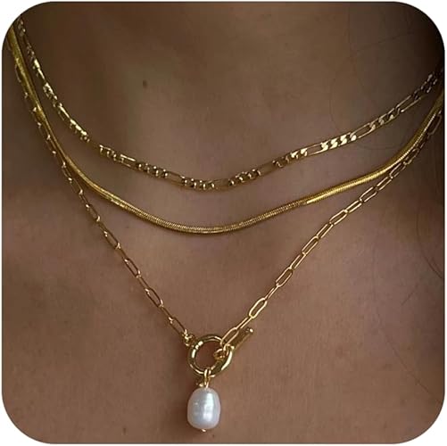 14K Gold Plated 3 Piece Fresh Water Pearl Toggle Necklace Set