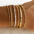 6 Piece Gold Plated Bracelet Set- Tennis, Figaro, Dot, Paperclip, Satellite and Herringbone