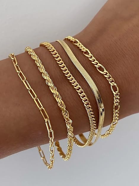 5 Piece Silver or Gold Bracelet Set