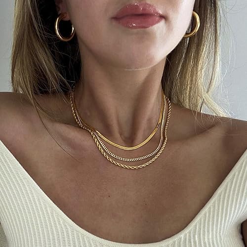 3 Piece 14k Gold Plated Necklace Set