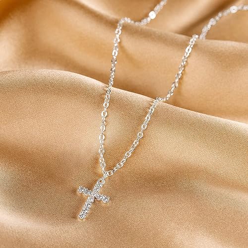 Dainty Cubic Zirconia Cross Necklace- Silver or Gold