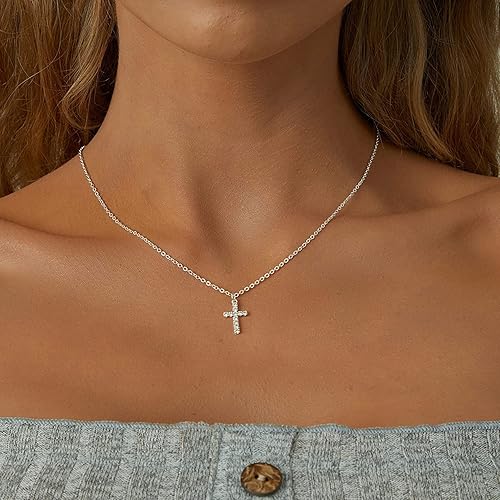 Dainty Cubic Zirconia Cross Necklace- Silver or Gold