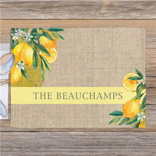 Watercolor Lemons with Family Name Placemats - Set of 4