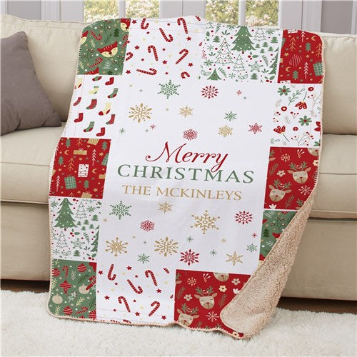 Christmas Family Quilt 50x60 Sherpa Blanket
