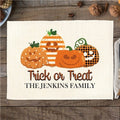 Trick Or Treat Patterned Pumpkins Linen 2-Ply- Set of 4 image Any Family Name: Add THE if desired - 20 Characters Enter Text Here Card Message: Enter Text Here Trick Or Treat Patterned Pumpkins Linen 2-Ply- Set of 4